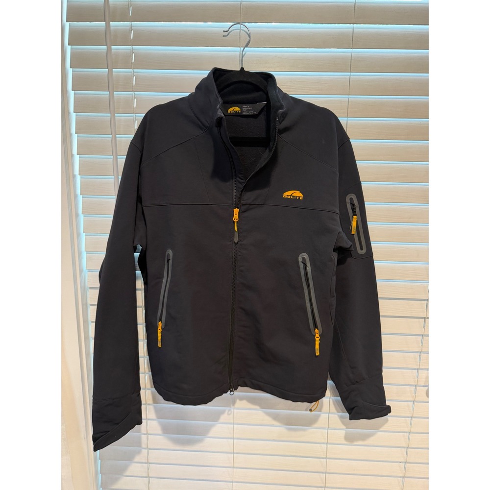 GoLite Mens Softshell Jacket Black Yellow Fleece Lined‎ Small Full Zip Hiking